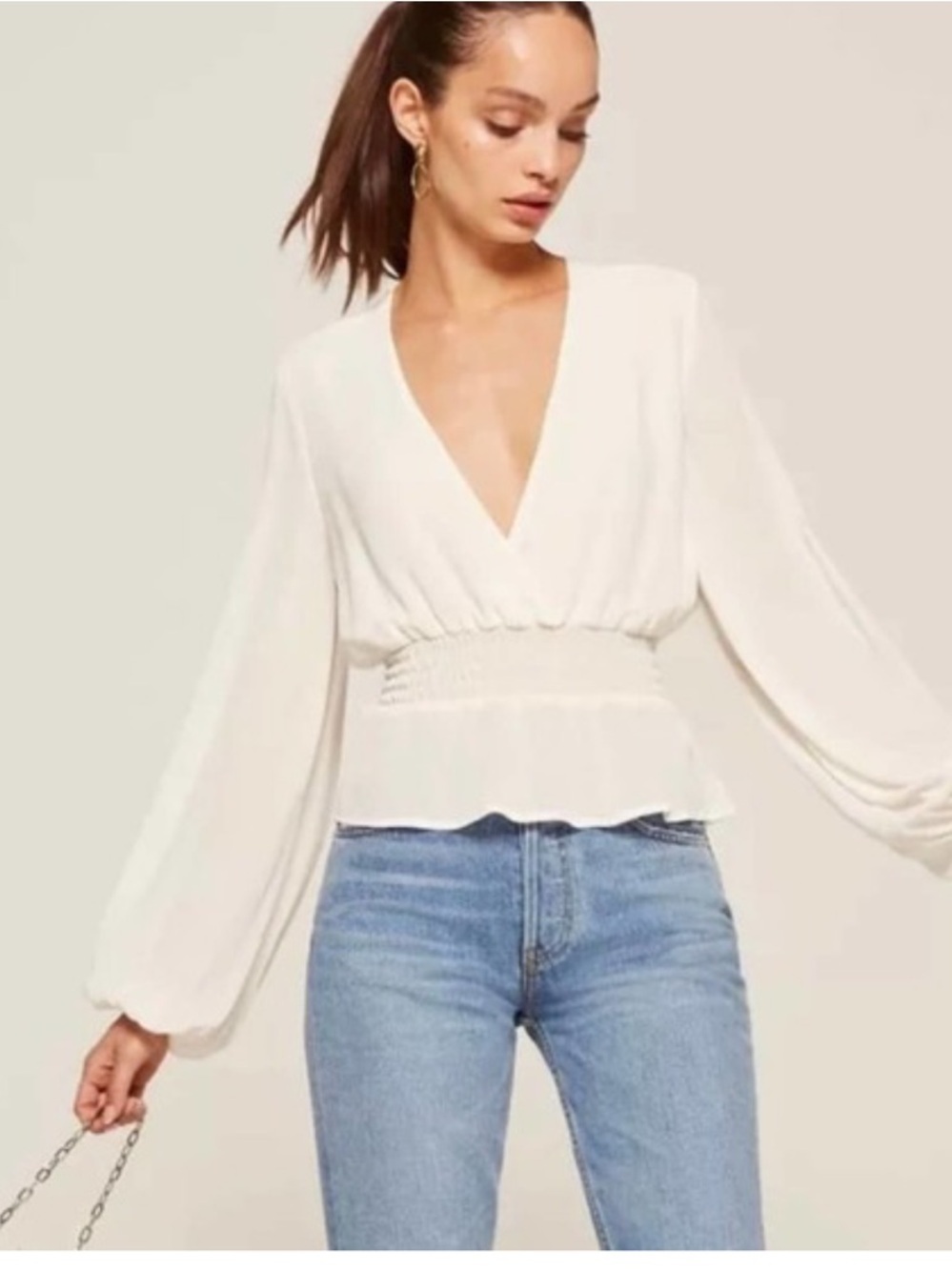 Reformation Ivory Farrow Blouse